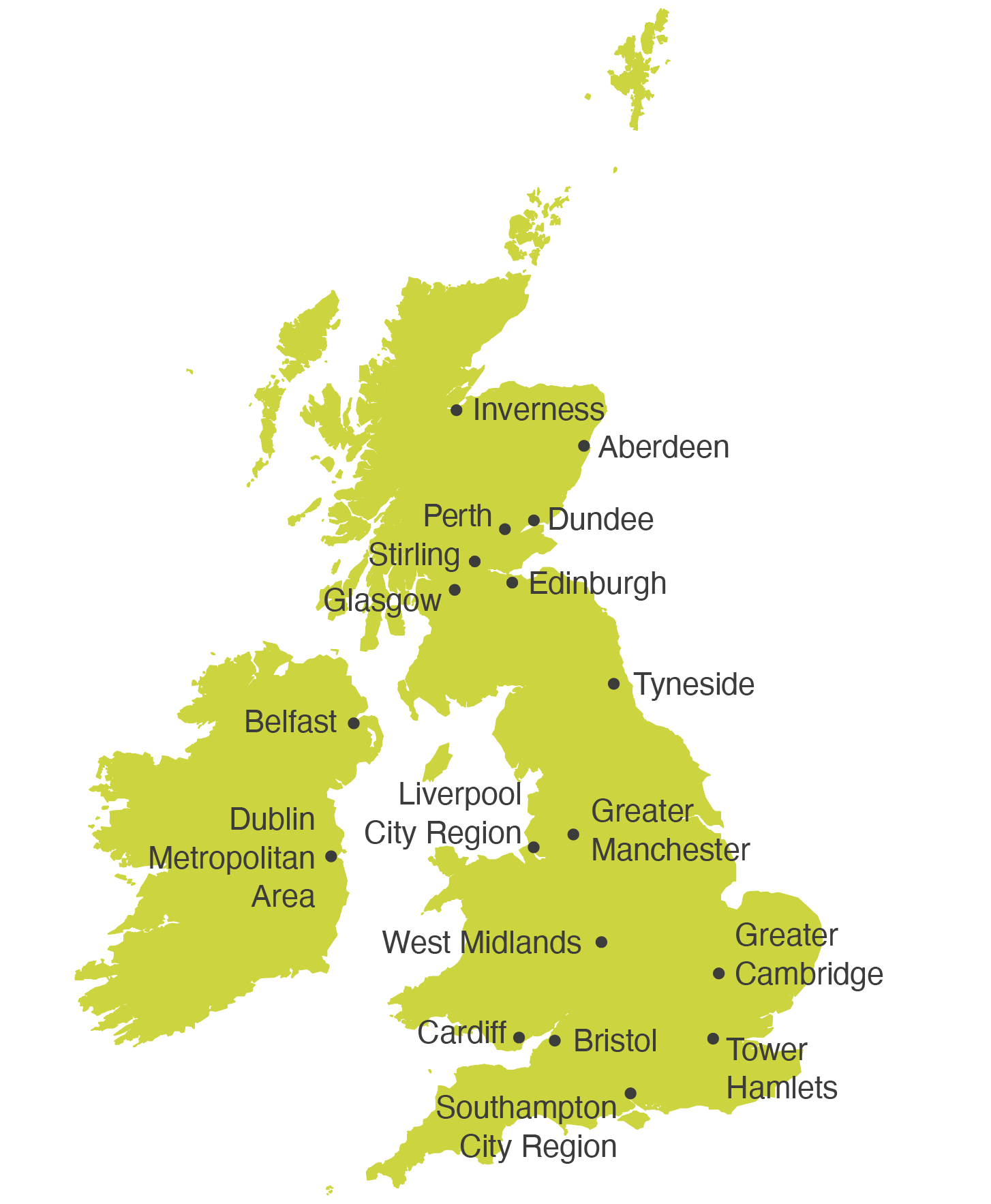 Map of Walking and Cycling participating cities and towns