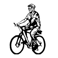 Portrait Bench sculpture outline design of Monty's Bike Hub volunteer Dave Howells on his bike