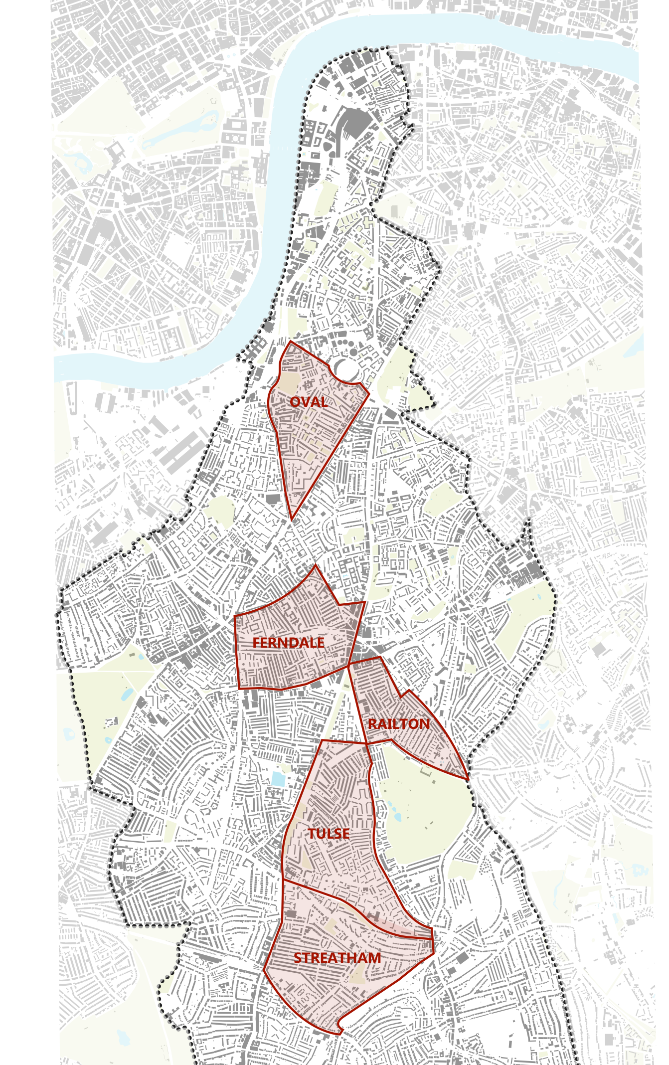 Location map of the five Low Traffic Neighbourhoods being transformed