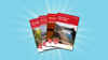 A selecton of red regional pocket maps arranged against a pale blue background.