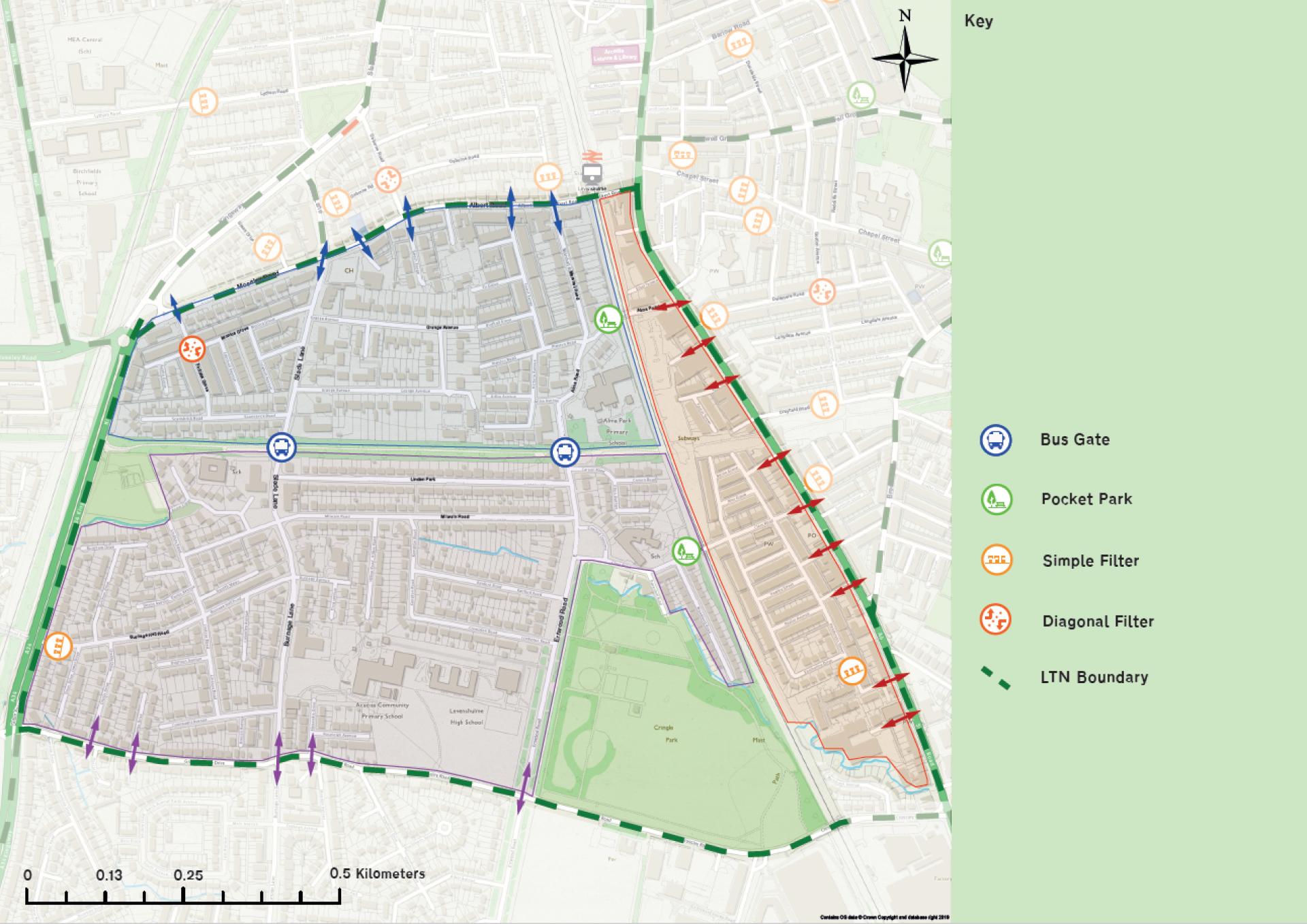 Map showing proposed vehicle access to a low traffic neighbourhood proposal