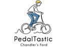 man riding a bike with PedalTastic written logo