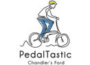 man riding a bike with PedalTastic written logo