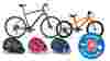 Adult bike, child's bike and a selction of cycle helmets